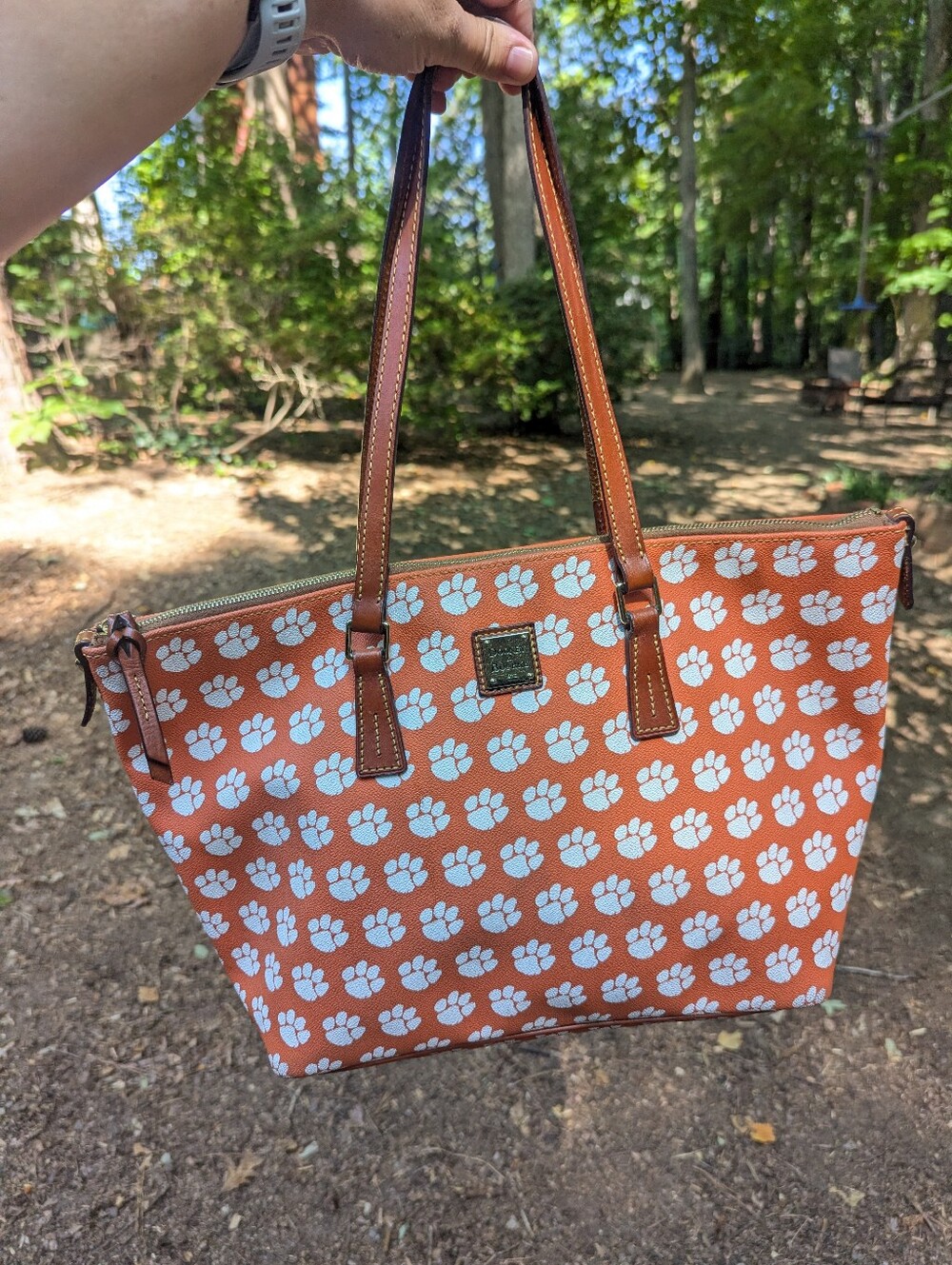 Dooney & Bourke Clemson Tigers NCAA Coated Canvas Tote Bag Orange White Paw Prin